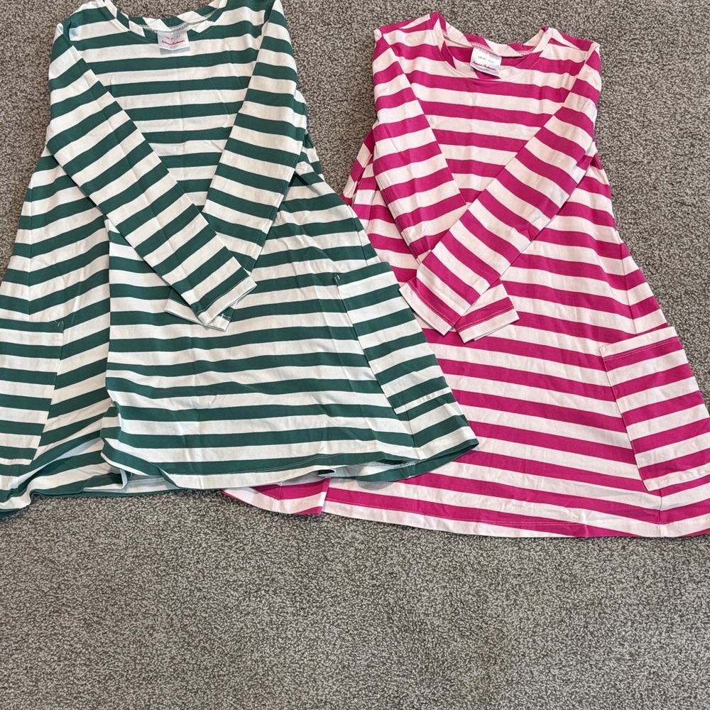 Striped Long Sleeve Dresses - Green and Pink different sizes!